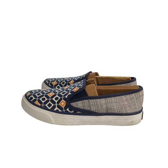 Sperry Women  Size 5 Navy Geometric Pattern Canvas Casual Slip-On Shoes - Picture 3 of 8